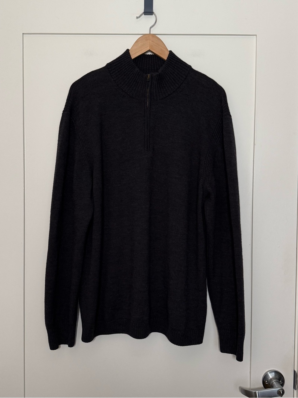 Faconnable Sweater Mens Sz XL Charcoal 1/4 Zip Mock Neck 100% Merino Wool Preppy